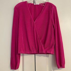 BNWT Women's Long-Sleeved Surplice Neck Peasant Sleeve Top (XS, Magenta/Pink)